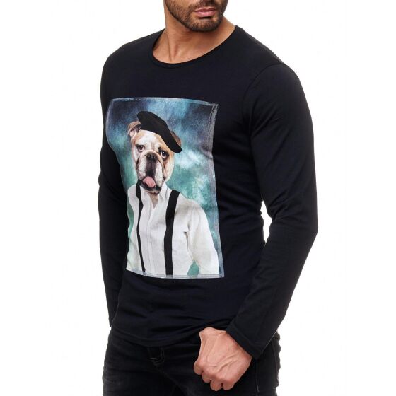 Red Bridge Herren Painter Bulldog Motiv Pullover Sweatshirt Longsleeve Schwarz