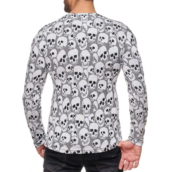 Red Bridge Herren all over Skull Strickpullover Longsleeve Sweat Pullover Grau