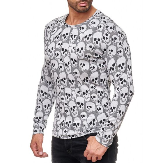 Red Bridge Mens All Over Skull Knit Jumper Longsleeve Sweat Jumper Grey