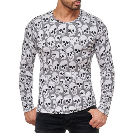 Red Bridge Mens All Over Skull Knitted Longsleeve Sweat Pullover Gray L