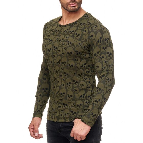 Red Bridge Herren all over Skull Strickpullover Longsleeve Sweat Pullover Grün