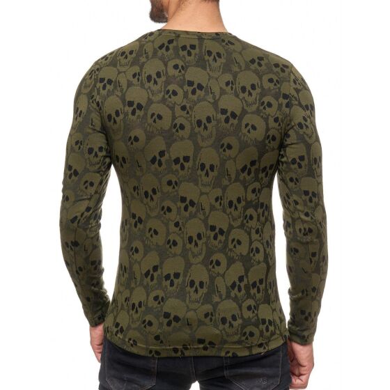 Red Bridge Herren all over Skull Strickpullover Longsleeve Sweat Pullover Grün