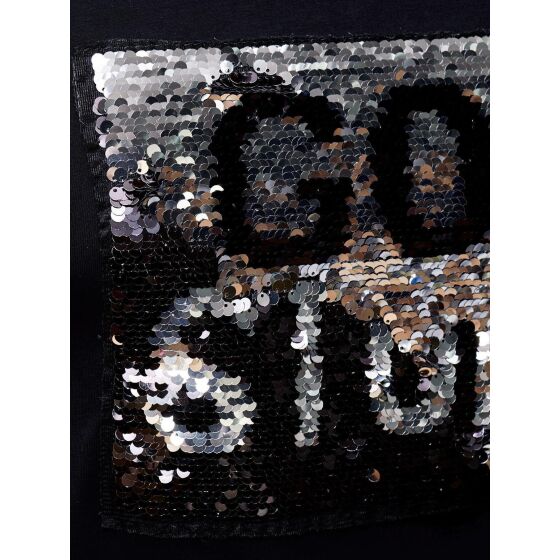 Red Bridge Mens go or stop sequined pullover sweatshirt long sleeve iridescent shiny text manually changeable black