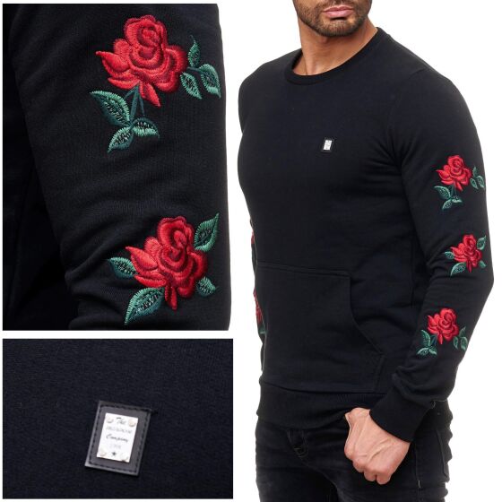 Red Bridge Herren Red Rose Flower Pullover Sweatshirt Longsleeve Schwarz
