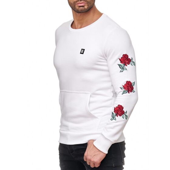Red Bridge Mens Red Rose Flower Pullover Sweatshirt Longsleeve White