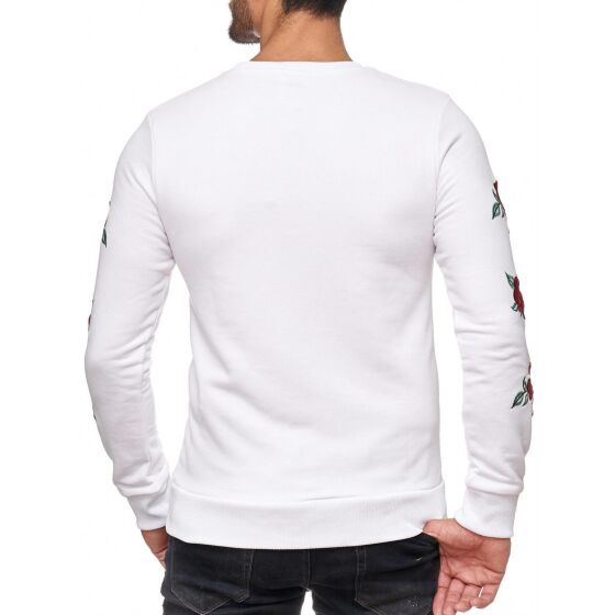 Red Bridge Mens Red Rose Flower Pullover Sweatshirt Longsleeve White