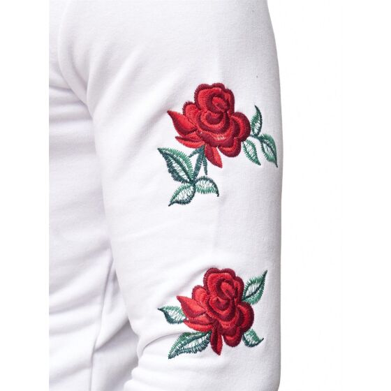 Red Bridge Mens Red Rose Flower Pullover Sweatshirt Longsleeve White