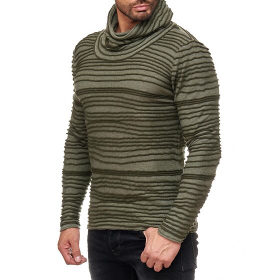 Red Bridge Mens TRBC fashion rip structure knit sweater sweater sweater turtleneck green