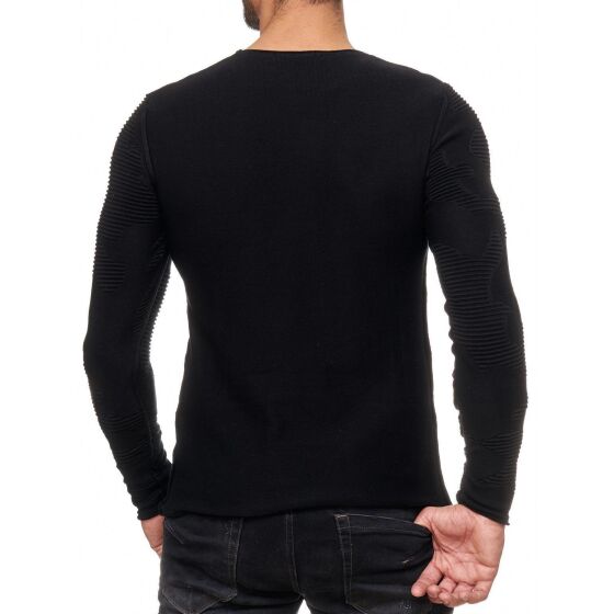 Red Bridge Herren Camo rip structure Strickpullover Pullover Sweat Longsleeve Camouflage Schwarz