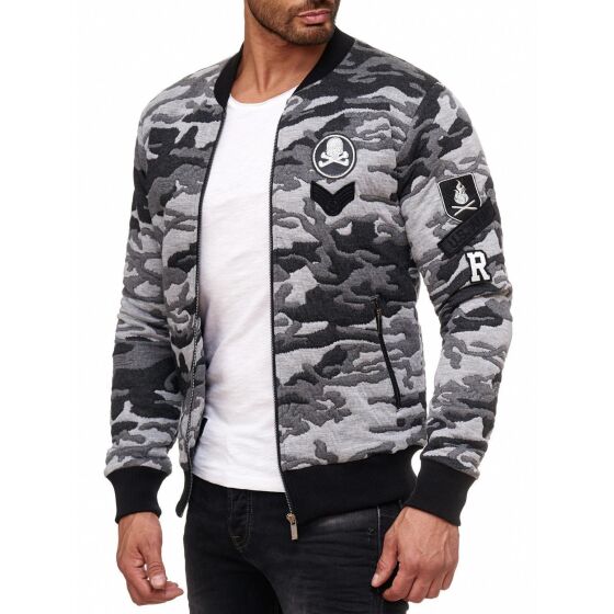 Red Bridge Mens College US Army Sweat Jacket with Patches Camouflage Grey