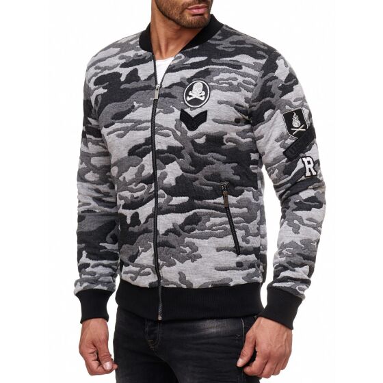 Red Bridge Mens College US Army Sweat Jacket with Patches Camouflage Grey