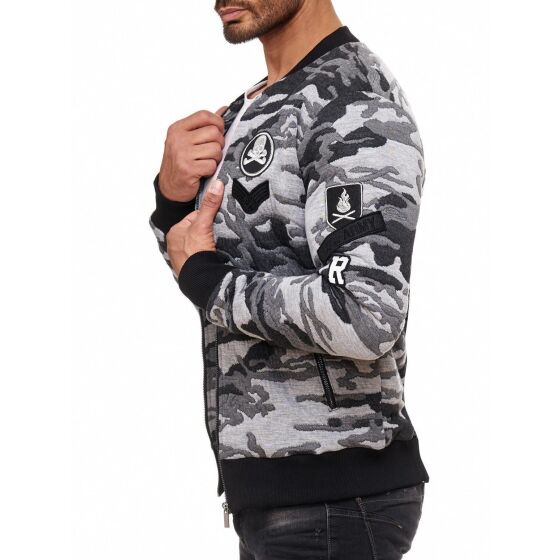 Red Bridge Mens College US Army Sweat Jacket with Patches Camouflage Grey