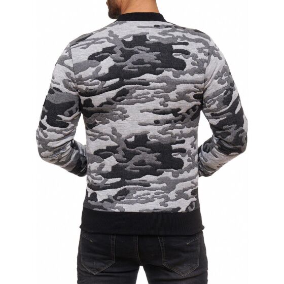 Red Bridge Mens College US Army Sweat Jacket with Patches Camouflage Grey