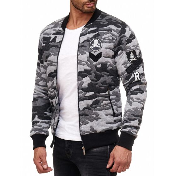 Red Bridge Herren College U.S Army Sweatjacke Jacke mit Patches Camouflage Grau XXL