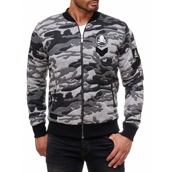 Red Bridge Herren College U.S Army Sweatjacke Jacke mit Patches Camouflage Grau XXL