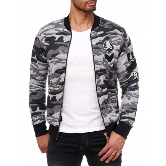 Red Bridge Mens College US Army Sweat Jacket with Patches Camouflage Gray XXL