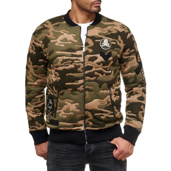 Red Bridge Mens College US Army Sweat Jacket with Patches Camouflage Green