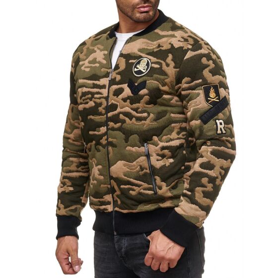 Red Bridge Mens College US Army Sweat Jacket with Patches Camouflage Green