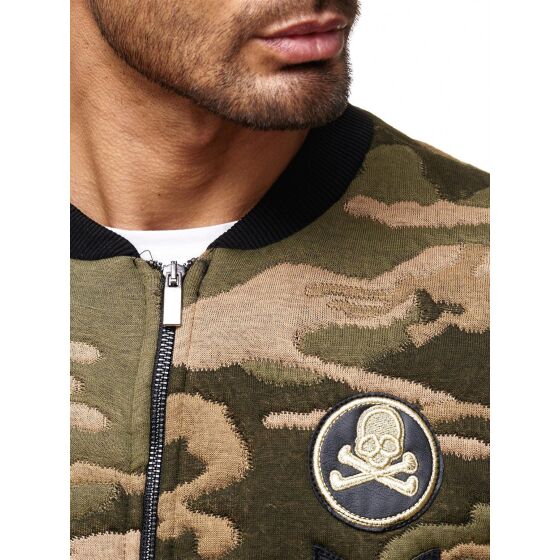 Red Bridge Mens College US Army Sweat Jacket with Patches Camouflage Green