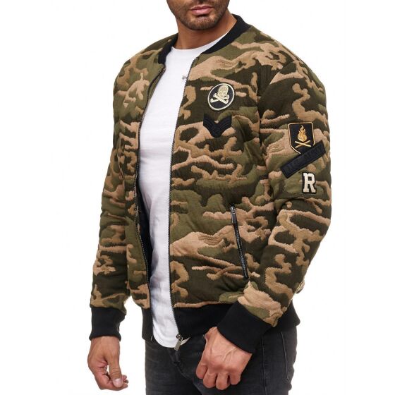 Red Bridge Herren College U.S Army Sweatjacke Jacke mit Patches Camouflage Grün XXL