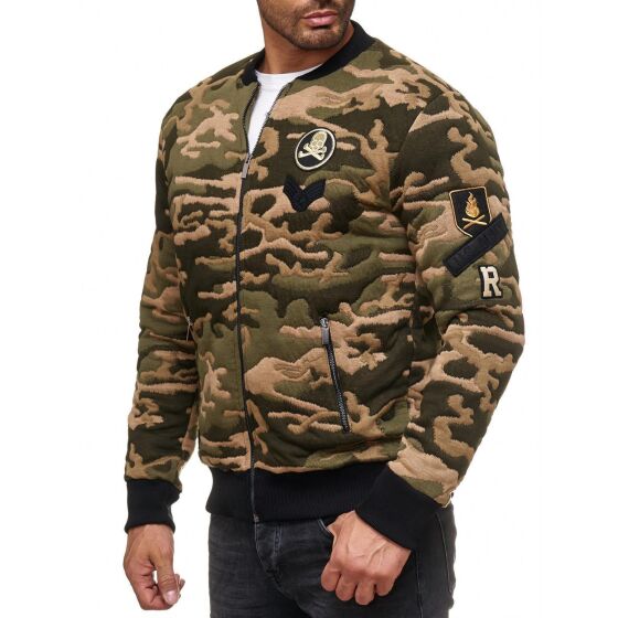 Red Bridge Mens College US Army Sweat Jacket with Patches Camouflage Green XXL