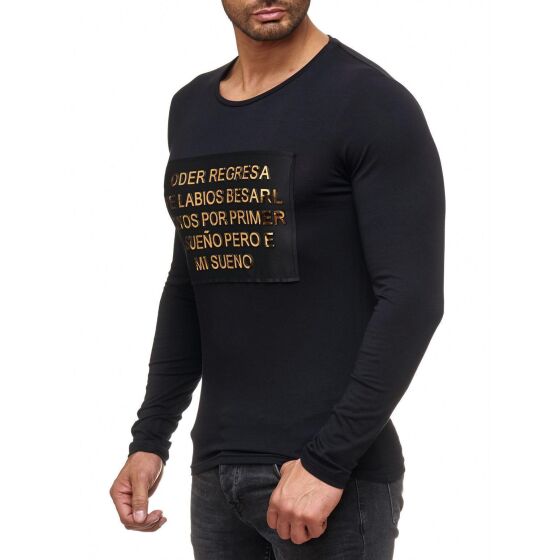 Red Bridge Herren Golden Text Latino Longsleeve Pullover Special Schwarz