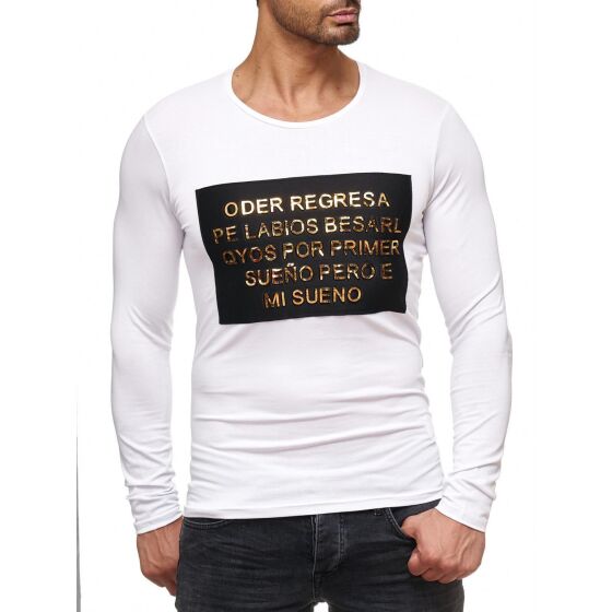 Red Bridge Mens Golden Text Latino Longsleeve Pullover Special White S