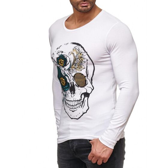Red Bridge Herren Hardy Skull Motiv Pullover Sweatshirt Longsleeve Weiß
