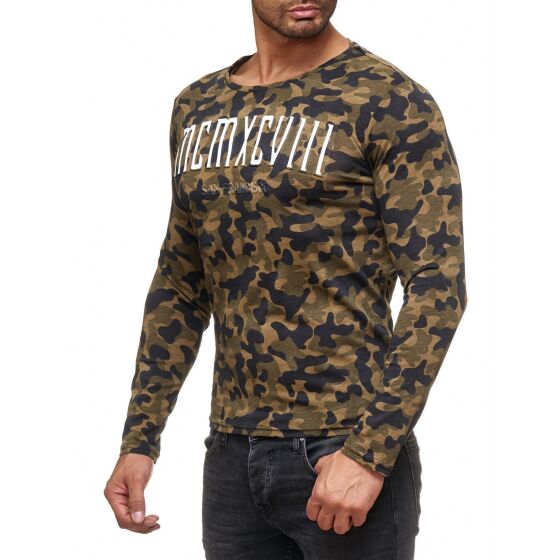 Red Bridge Herren Muscle Camo MCMXCVIII Longsleeve Pullover Langarm Slim-Fit Camouflage