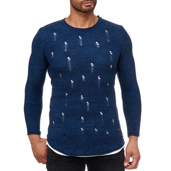 Red Bridge Herren Stylisch Cuts Strickpullover Pullover Sweat Oversize Destroyed double layer Indigo