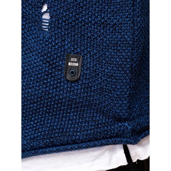 Red Bridge Mens Stylish Cuts Knit Sweater Pullover Sweat Oversize Destroyed double layer Indigo