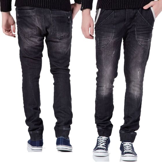 Red Bridge Mens Jeans Trousers Denim Jogger with Elastic Black XL (Length L34)