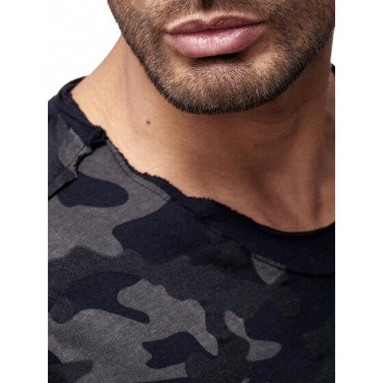 Red Bridge Herren mystery black Camo Longsleeve Pullover Langarm Slim-Fit Camouflage