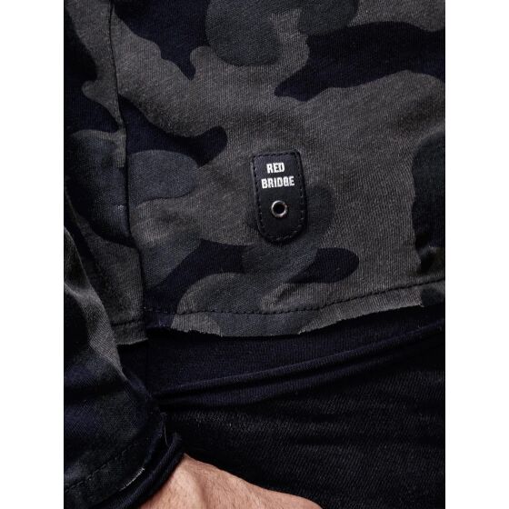 Red Bridge Herren mystery black Camo Longsleeve Pullover Langarm Slim-Fit Camouflage