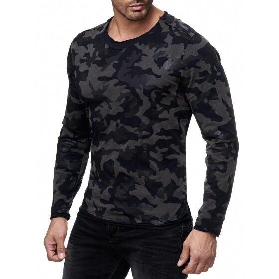 Red Bridge Mens mystery black Camo Longsleeve Jumper Long Sleeve Slim Fit Camouflage