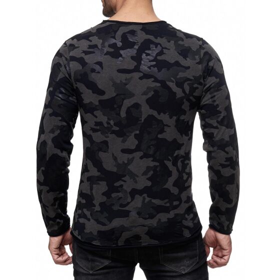 Red Bridge Mens mystery black Camo Longsleeve Jumper Long Sleeve Slim Fit Camouflage