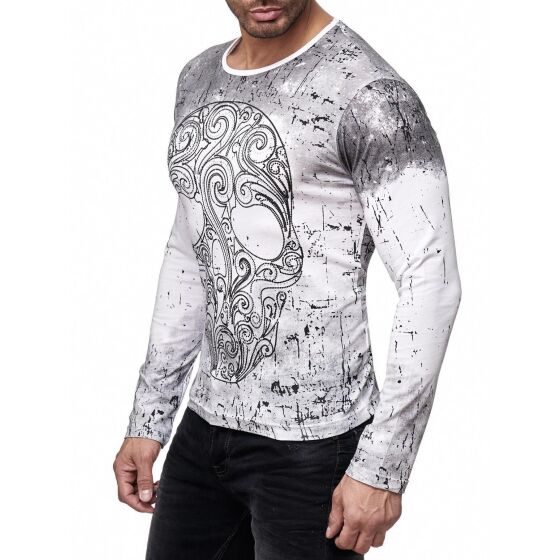 Red Bridge Herren Longsleeve Pullover Sweatshirt Designer Skull Motiv mit Strasssteinen Schwarz-Weiß
