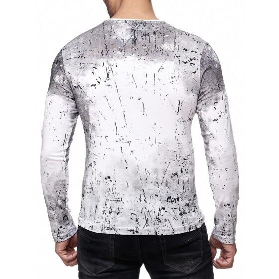 Red Bridge Herren Longsleeve Pullover Sweatshirt Designer Skull Motiv mit Strasssteinen Schwarz-Weiß