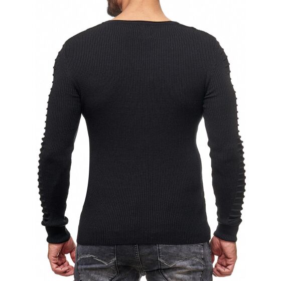Red Bridge Mens Biker Line Rib Structure Casual Knit Jumper Sweater Sweat Black