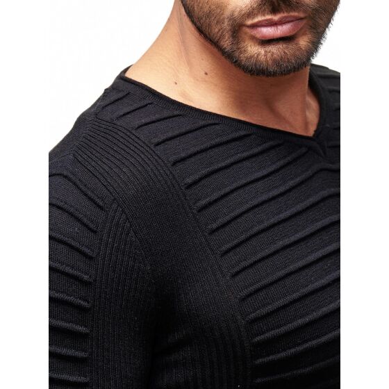 Red Bridge Mens Biker Line Rib Structure Casual Knit Jumper Sweater Sweat Black