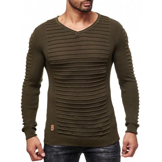 Red Bridge Herren Biker Line Rippenstruktur Casual Strickpullover Pullover Sweat Khaki