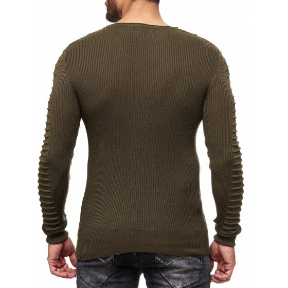 Red Bridge Herren Biker Line Rippenstruktur Casual Strickpullover Pullover Sweat Khaki