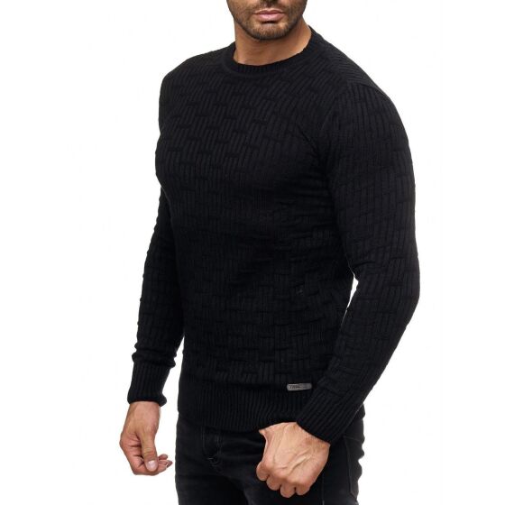 Red Bridge Herren Wooden Boxes Plattern Casual Strickpullover Pullover Sweat Schwarz
