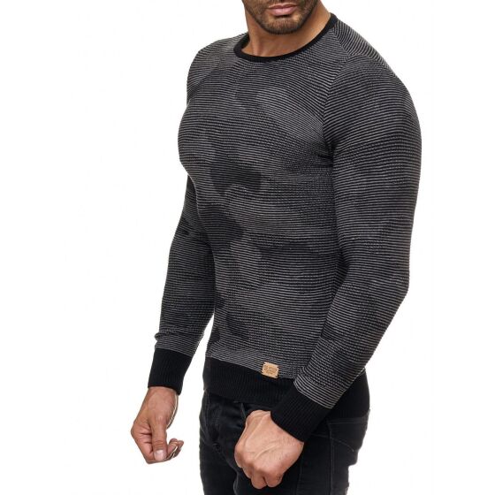 Red Bridge Mens New Style Camo Effect Knit Jumper Pullover Sweat Longsleeve Camouflage Black