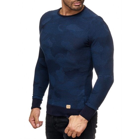 Red Bridge Mens New Style Camo Effect Knit Jumper Pullover Sweat Longsleeve Camouflage Dark Blue XL