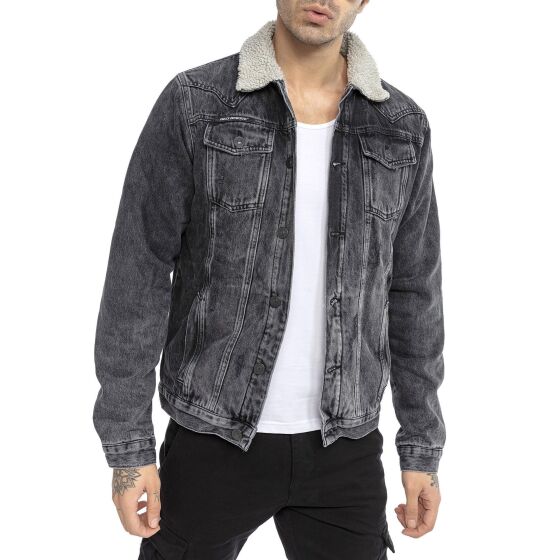 Red Bridge Herren Jeansjacke Trucker Sherpa Denim RBC Jeansjacke gefüttert Jacke Mantel Übergangsjacke Jeans Blue Denim Blau