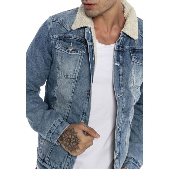 Red Bridge Mens Denim Jacket Trucker Sherpa Denim RBC Denim Jacket Lined Jacket Coat Transition Jacket Jeans Blue Denim Blue