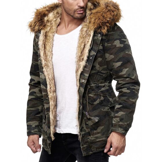 Red Bridge Herren El Patron Camouflage Parka Jacke Mantel mit designer Kunstfell Innen gefüttert Winterjacke