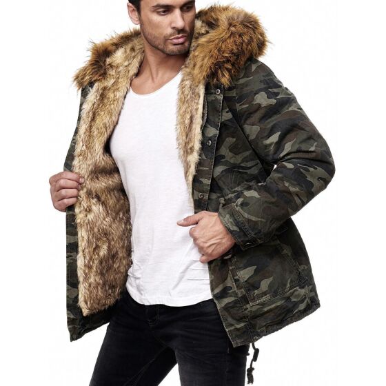 Red Bridge Herren El Patron Camouflage Parka Jacke Mantel mit designer Kunstfell Innen gefüttert Winterjacke