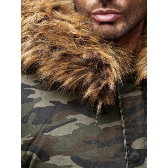 Red Bridge Mens El Patron Camouflage Parka Jacket Coat with designer faux fur lined interior winter jacket